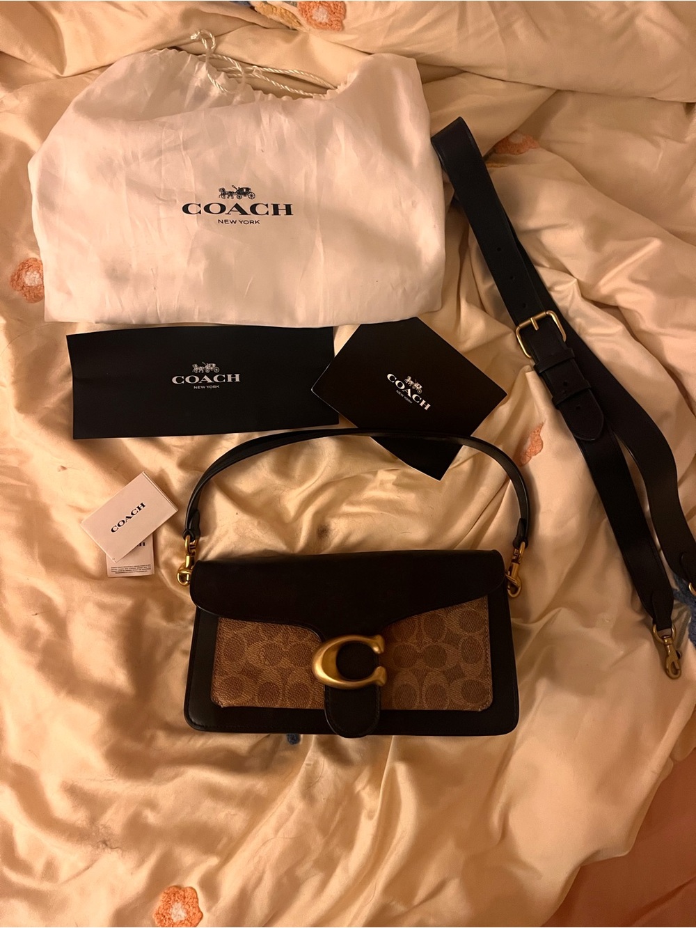 Coach Brown Signature Canvas Crossbody with Black Leather and Gold Hardware